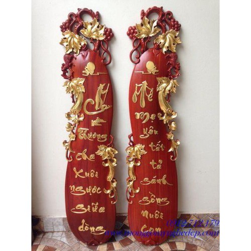 Tranh Bầu Cha Mẹ Gỗ Hương Dát Vàng